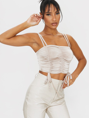 Nude Slinky Ruched Detail Strappy Crop Top