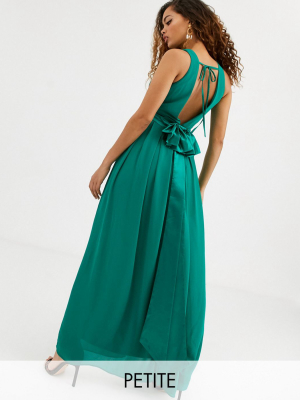 Tfnc Petite Bridesmaid Maxi Dress With Bow Back In Emerald Green