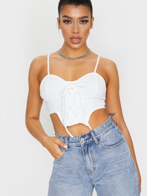 White Crepe Tie Front Dipped Hem Crop Top