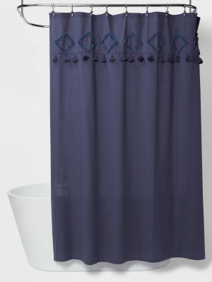 Light Washed Embellished Shower Curtain Indigo Blue - Opalhouse™