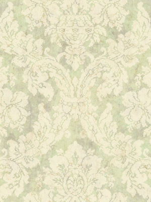 Embroidered Damask Wallpaper In Lime From The Nouveau Collection By Wallquest