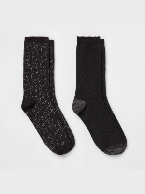 Warm Essentials By Cuddl Duds Women's Lightweight Birdseye And Textured 2pk Crew Socks 4-10