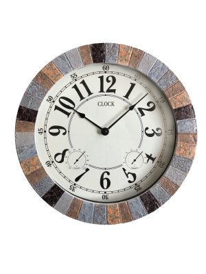 13.8"h Weather Monitoring Indoor/outdoor Decorative Stone Clock Brown - Backyard Expressions