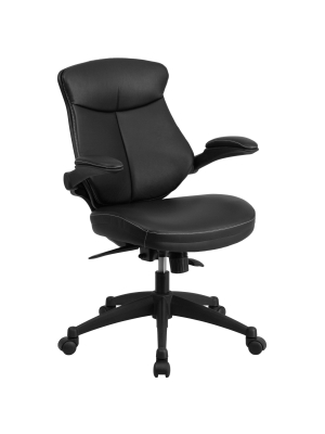 Flash Furniture Mid-back Black Leathersoft Executive Swivel Ergonomic Office Chair With Back Angle Adjustment And Flip-up Arms