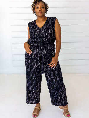 Stylized Feather Modal Jumpsuit - Black + Cream