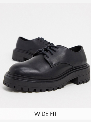 Asos Design Wide Fit Money Chunky Lace Up Flat Shoes In Black