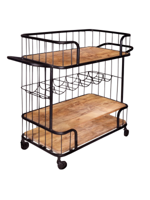 2 Shelves And Metal Frame Bar Cart With Wooden Top Black/brown - The Urban Port