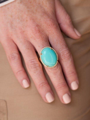 14kt Yellow Gold Turquoise Diamond Oval Cocktail Ring