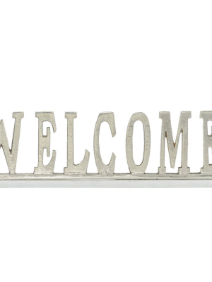 22" X 6" Aluminum Welcome Sign On Light Marble Base Silver - Olivia & May