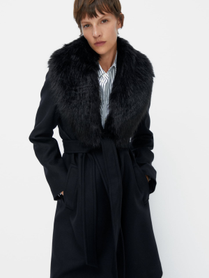 Coat With Faux Fur Collar