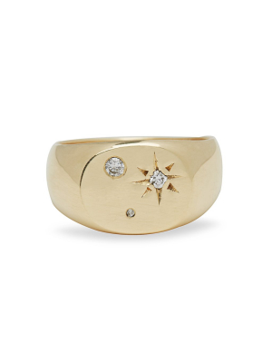 Diamond Seal Signet Ring In Gold