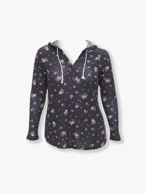 Plus Size Floral Print Hooded Top