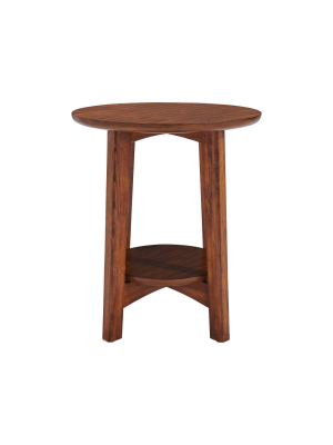 Monterey Round Mid Century Modern Wood End Table Chestnut - Alaterre Furniture