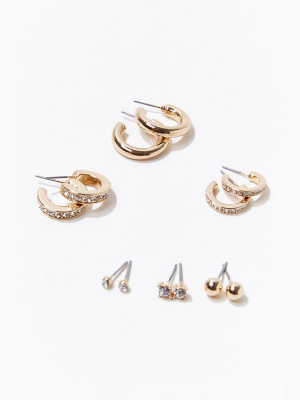 Faux Gem Hoop & Stud Earring Set