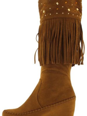 Bridget03h Tan Fringed Rhinestone Boot