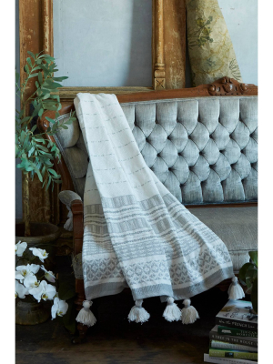 50"x60" Woven Striped Throw Blanket With Pom-poms Silver - Patina Vie