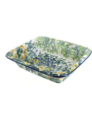 Blue Rose Polish Pottery Signature Garden Small Rectangular Baker