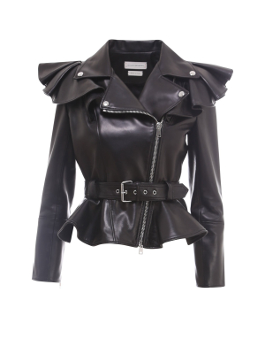 Alexander Mcqueen Ruffle Detailed Leather Jacket