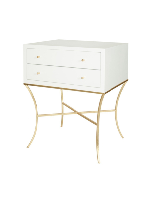 Elena Two Drawer Side Table In White Lacquerquer