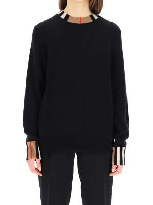 Burberry Icon Stripe Trim Knit Jumper