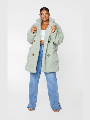 Plus Sage Green Borg Midi Coat