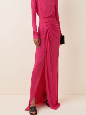 Draped Jersey Thigh-slit Gown