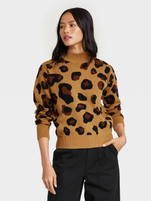 Women's Leopard Print Turtleneck Pullover Sweater - Who What Wear™ Brown