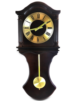 Bedford Clock Collection 27.5 Inch Wall Clock With Pendulum And Chimes In Brown