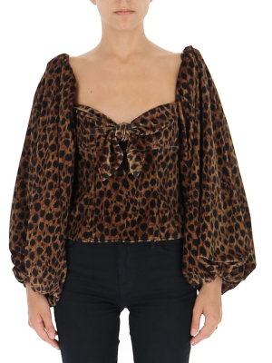 The Attico Leopard Print Puff Sleeve Top