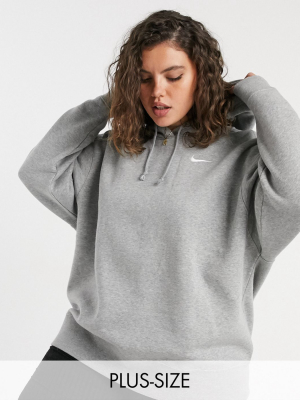 Nike Plus Mini Swoosh Oversized Hoodie With Tuck Sleeve Detail In Grey