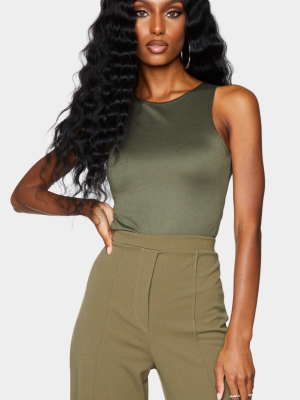 Khaki Ponte Racer Back Thong Bodysuit