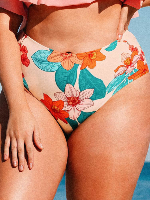 Lucy Floral High Waisted Plus Size Bikini Bottom