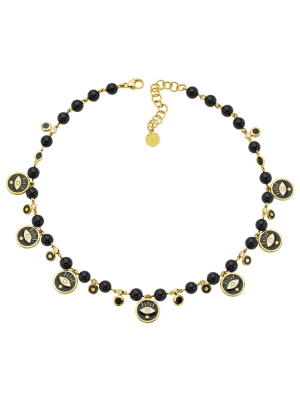 Evil Eye Coin Necklace - Black Onyx