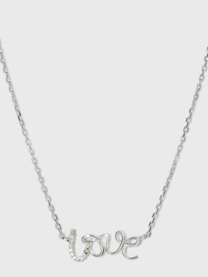 Sterling Silver 'love' With Cubic Zirconia Script Necklace - Silver