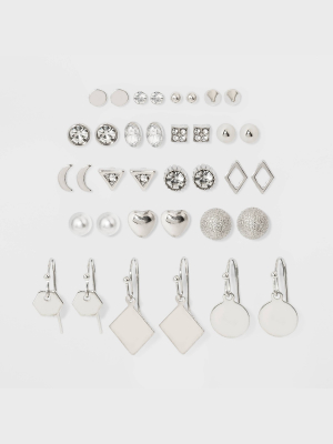 Heart And Moon Multi Earring Set 18pc - Wild Fable™ Silver