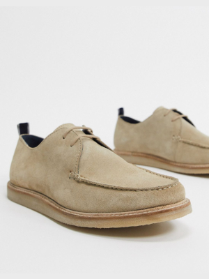 Asos Design Derby Shoes In Stone Suede With Crepe Sole