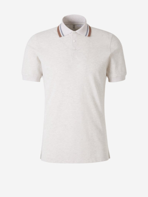 Brunello Cucinelli Striped Collar Polo Shirt