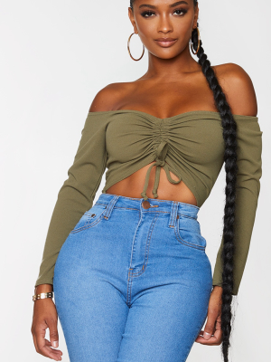 Shape Khaki Bardot Ruched Detail Bodysuit