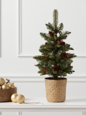 24" Artificial Pine Cone Tree Arrangement With Berry Red/natural - Threshold™