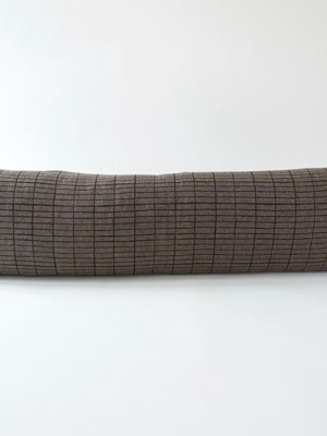 Espresso Extra Long Lumbar Pillow With Printed Black Grid - 14x50