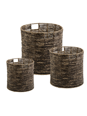 Honey-can-do Set Of 3 Round Storage Bins Brown