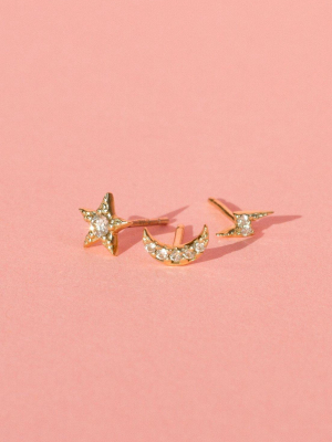 Diamond Luna Stud Earring