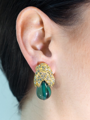 Emerald Drop Clip Earrings