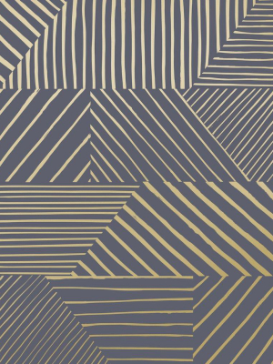 Parquet Wallpaper In Gold On Charcoal By Thatcher Studio