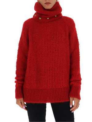 Balmain Button Embellished Turtleneck Sweater