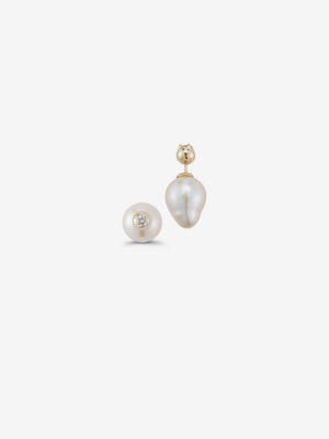 Sea Of Beauty Collection.  Diamond And Pearl Front To Back Earrings  Sbe108w