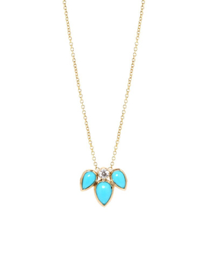 14k Turquoise Sunburst Diamond Necklace