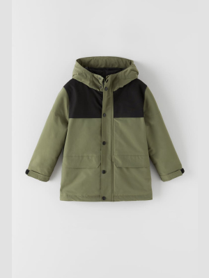 Contrast Trim Khaki Parka