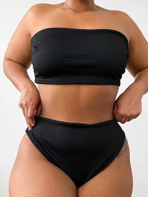 Plus Black Crinkle High Waisted High Leg Bikini...