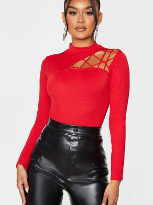 Red Cut Out Detail Crepe Bodysuit